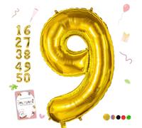 Smlpuame Globo Número de 101 CM 0-9 Dorado Número Grande Numero 9 Globo Cumpleaños, Globo 0 Dorado para La Boda Aniversario, Cumpleaños Fiesta Decoración, Vuelan con Aire o Helio