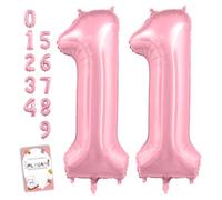 Smlpuame Globos de color rosa pastel del 11, globos grandes de aluminio rosa claro de 40 pulgadas del 0 al 10, globo autosellante de cumpleaños número 11 para niñas y mujeres, aniversario, baby shower