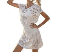 SMMZRF Bata larga de ganchillo para cubrir la playa, vestido con cinturón, falda de playa para bikini, traje de baño, color blanco
