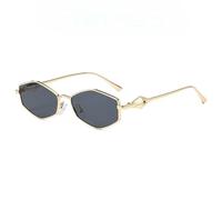 SMMZRF Gafas de sol elegantes irregulares de metal con forma de diamante, gafas de sol casuales Uv400 para mujer, C1, con caja