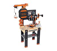 Smoby- Black & Decker Builder, Taller Banco de Trabajo de Juguete, 94 Accesorios, Taladro mecánico, Vehículo para Construir y Grúa (7600360731)