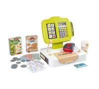Smoby- Caja Registradora Infantil, 30 Accesorios, Calculadora Real + Escáner con