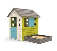 Smoby- Casita Infantil con Arenero, con Ventanas y Portezuela, Tratamiento Anti UV, Medidas: Casa 110 x 98 x 127, Arenero 76x76, A Partir de 2 Años (7600810728)