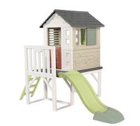 Smoby Life Casa de la Playa - Casita Exterior de Juegos con Plataforma 70 cm, tobogán, Ventanas, Puerta Baja, Escalera, contraventanas, protección Anti-UV, Material Reciclado,+2 años (7600810802)