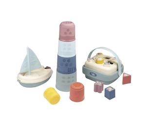 Smoby Little Set de baño y Aprendizaje temprano - Reconocimiento de Formas - Motricidad Fina - Torre mágica - Cesta de Formas - Barco de Vela - A Partir de 12 Meses - Fabricado en Francia