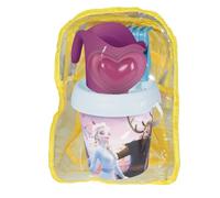 Smoby Mochila con Cubo de Playa Frozen con Pala, Rastrillo, Tamiz, Regadera y Molde - 17 cm, Plástico Reciclado, para Niños a Partir de 18 Meses (7600862218)