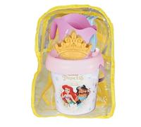 Smoby - Mochila con Cubo de Playa Princesas Disney con Tamiz, Pala, Rastrillo, Regadera y Molde -Contiene Plástico Reciclado - Juguete para Arena - A Partir de 18 Meses (7600862212)