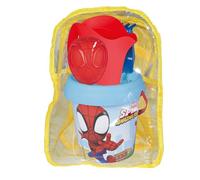 Smoby - Mochila con Cubo de Playa Spidey con Accesorios, Incluye Pala, Rastrillo, Tamiz, Regadera y Molde de Arena, Material Reciclado, para Niños a Partir de 18 Meses (7600862214)