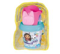 Smoby Mochila de playa Gabby con cubo completo, tamiz, rastrillo, pala y regadera, 66% reciclado