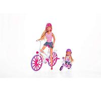 Smoby- Steffi y Evi en Bicicleta-Steffi de 29 cm y Evi de 12 cm Pasean en Bicicleta Cada una con Casco. A Partir de 3 años. (105733045)
