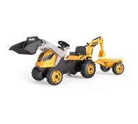 Smoby- Tractor Infantil Excavadora con Pedales Builder MAX, Muy Resistente, con Pala, Excavadora Mecánica y Remolque, Volante con Bocina, Asiento Ajustable, A Partir de 3 Años (7600710304)
