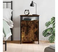 Smoked Oak Nightstand 40x42x60 cm, Plywood Bedside Table with Iron Frame, Compact Night Stand for Bedroom & Living Room, Adjustable Legs, Wall Mount Included, Sturdy Storage Side Table