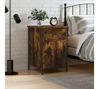 Smoked Oak Nightstand 40x42x60 cm, Plywood Bedside Table with Storage Cabinet, Adjustable Legs for Stability, Modern Bedroom Furniture for Home Decor