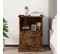 Smoked Oak Nightstand 43x36x60 cm with 2 Drawers & Open Shelf, Elegant Bedside Table for Bedroom, Durable Plywood Modern End Table with Wall Mounting Kit, Sturdy Surface for Decor & Storage