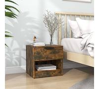 Smoked Oak Nightstand with Drawer - Modern Plywood Bedside Table for Bedroom, Sturdy Surface & Spacious Storage, Easy to Clean, Compact Size 40x39x40 cm, Assembly Required