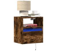 Smoked Oak Wall Mounted LED Nightstand with RGB Lights, Space Saving Floating Bedside Table with Storage Drawer & Shelf, Modern Bedroom Furniture for Small Spaces, Easy Assembly