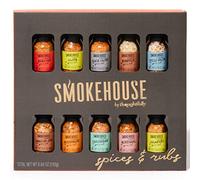 Smokehouse by Thoughtfully, Set de especias gourmet para asar a la parrilla en mini botellas de vidrio, vegano y vegetariano, con sabores que incluyen Caribe, Jerk jamaicano y más, paquete de 10