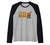 Smokey Bear Cute Retro Walking Character Camiseta Manga Raglan