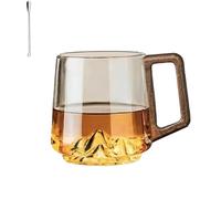 Smokey Gray Glass Slanted Coffee Cups With Wooden Handle, Creative Wonder Mountain Bottom Water Cup, Ideal for Home, Office Drinks & Morning Tea (Transparent color)