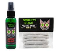 Smokey's Stash Catnip Spray Botella de 2 onzas con juntas de preenrollado rellenas de hierba gatera para gatos - 5 articulaciones por paquete