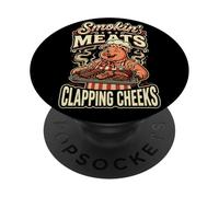 Smokin Meats Aplaudiendo mejillas BBQ Pig Chef Pitmaster PopSockets PopGrip Adhesivo