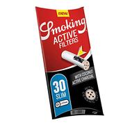 Smoking Filtros de carbón activo Slim de 6 mm de diámetro, con 2 tapas de cerámica, tamaño compacto de viaje, 1 paquete (30 filtros)