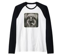 Smoking German Shepherd Dog Meme Cigarette Grunge Beanie Camiseta Manga Raglan
