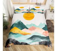 Smoky Mountain - Juego de funda de edredón para niños, niñas y mujeres, diseño de montaña dibujada a mano, para niños, niñas y mujeres, ropa de cama con paisaje natural, colorido paisaje natural