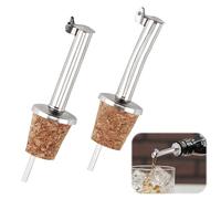 Smomend 2 Piezas Vertedores de Botellas Corcho, Una Boca Recta y Una Boca Curva Dosificador Aceite, Vertedor de Vino, Dispensador de Líquidos con Corcho Natural y Solapa de Acero Inoxidable