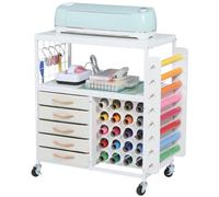 SMONTER Armario de carrito para Cricut, 28 soportes de rollo de vinilo y 5 cajones, soporte de prensa de calor