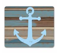 Smooffly - Alfombrilla de ratón para juegos, diseño de ancla náutica, de madera rústica, antideslizante, de goma gruesa