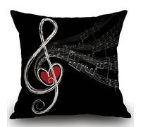 Smooffly Cotten - Funda de cojín cuadrada decorativa de lino con notas musicales y amor agudo, para sofá, sala de estar, sofá, cama, 45 x 45 cm