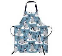 Smooffly Delantal de pingüinos y copos de nieve, delantal ajustable con cuello para hombres y mujeres, adecuado para cocina, cocina, camarera, chef, Pingüinos y copos de nieve, 27x31 Inch