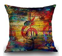 Smooffly Funda de almohada decorativa para decoración del hogar, collage colorido con notas musicales y clave de violín, cojín para sofá, sofá y sofá de 45x45 cm