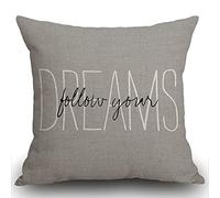 Smooffly Funda de almohada rústica gris Follow Your Dreams, funda de cojín cuadrada de lino de 18 x 18 pulgadas, funda de almohada para sala de estar, sofá, cama, funda de almohada de 45 x 45 cm