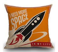 Smooffly Funda de cojín con diseño de cohete con texto en inglés "I Need More Space" para decoración del hogar, sofá, coche, dormitorio, sala de estar, 18x18 pulgadas, negro, amarillo, 45x45 cm