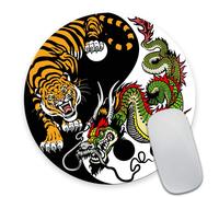 Smooffly Round Gaming Mouse Pad Custom Design Dragon and Tiger Yin Yang Symbol of Harmony and Balance Non-Slip Rubber Mouse Pads Cute Mat