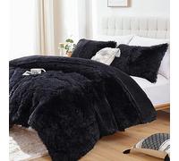 Smoofy Juego de edredón de Piel sintética Color Negro, tamaño Queen, Juego de edredón de Felpa mullida de 3 Piezas, Bonito Juego de Ropa de Cama de Terciopelo Suave y lanudo de Doble Cara (1 edredón