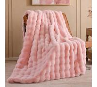 Smoofy Manta de Piel sintética de Conejo, Manta esponjosa Rosa Rubor para sofá, acogedora Manta de Felpa Suave para sofá Cama, Manta Gruesa de Lujo para Invierno, cómoda Manta de Burbujas, 50 x 60