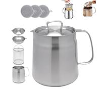 Smoohh 2-in-1 304 Stainless Steel Multifunctional Oil Strainer Pot, Large Capacity Versatile Oil Filter Vessel Tank, Oil Pot with Strainer, Frying Net Tank for Kitchen/Camping(50oz/1.5L)