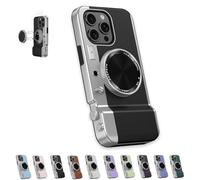 Smoohh Integrated Camera Phone Case, Integrated Mirror Magnetic Suction Camera Phone Case, Multifunctional Bluetooth Leather Phone Case(Black,14 Pro)