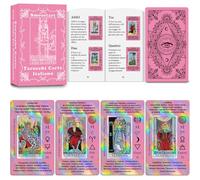 Smoostart Cartas de tarot rosa italiano con significados, mazo de cartas de tarot con guía para principiantes, palabras clave, elemento, planeta, zodiaco, chakra, sí o no, tono musical, numerología,