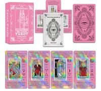 Smoostart Rosa Tarot holográfico para Principiantes con significados, con guía, Palabras Clave, Elemento, Planeta, zodíaco, Chakra, sí o no, Tono Musical, numerología (Versión Inglesa)