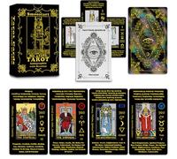Smoostart Tarot holográfico para Principiantes con significados Versión Inglesa, con guía, Palabras Clave, Elemento, Planeta, zodíaco, Chakra, sí o no, Tono Musical, numerología