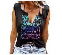 Smooth As Tennessee Whisky Sweet As Strawberry Wine Camisa Anillo Agujero Sin Mangas Cuello en V Camiseta sin Mangas para Mujer Country Music Tee, Colorido3, Large