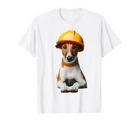 Smooth Fox Terrier Dog Yellow Hard Hat Trabajador de la Construcción Camiseta gráfica económica, Hombre, Blanco, S