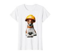 Smooth Fox Terrier Dog Yellow Hard Hat Trabajador de la Construcción Camiseta gráfica económica, Mujer, Blanco, XL
