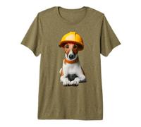 Smooth Fox Terrier Dog Yellow Hard Hat Trabajador de la Construcción Camiseta Premium
