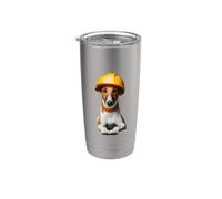 Smooth Fox Terrier Dog Yellow Hard Hat Trabajador de la Construcción Vaso térmico de acero inoxidable de doble pared