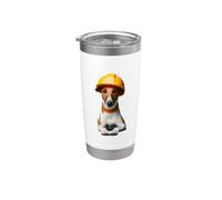 Smooth Fox Terrier Dog Yellow Hard Hat Trabajador de la Construcción Vaso térmico de acero inoxidable de doble pared